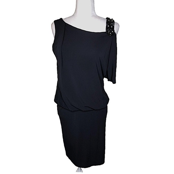 David Meister One Shoulder Cocktail Mini Dress Black Wedding Guest Dress Size:6 - Picture 1 of 13